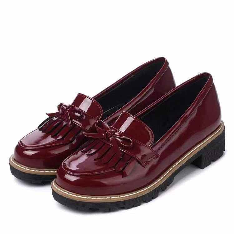 Women’s Flats Glossy Shiny Leather Comfort Shoes Slip On Loafers Bowtie Casual