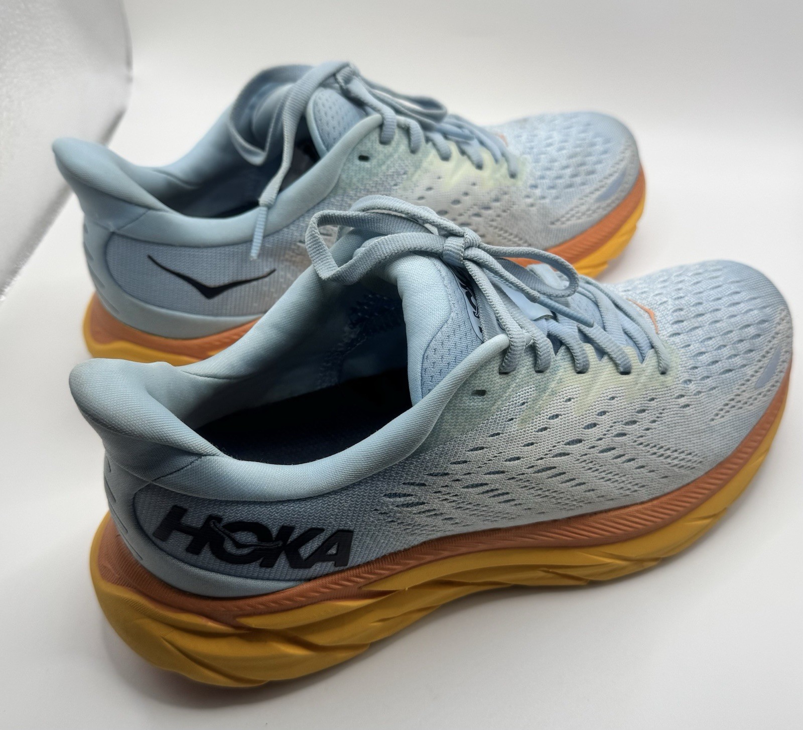 HOKA Clifton 8 Women’s Running Shoes L. Blue Orange Yellow Sneakers Size 7B US