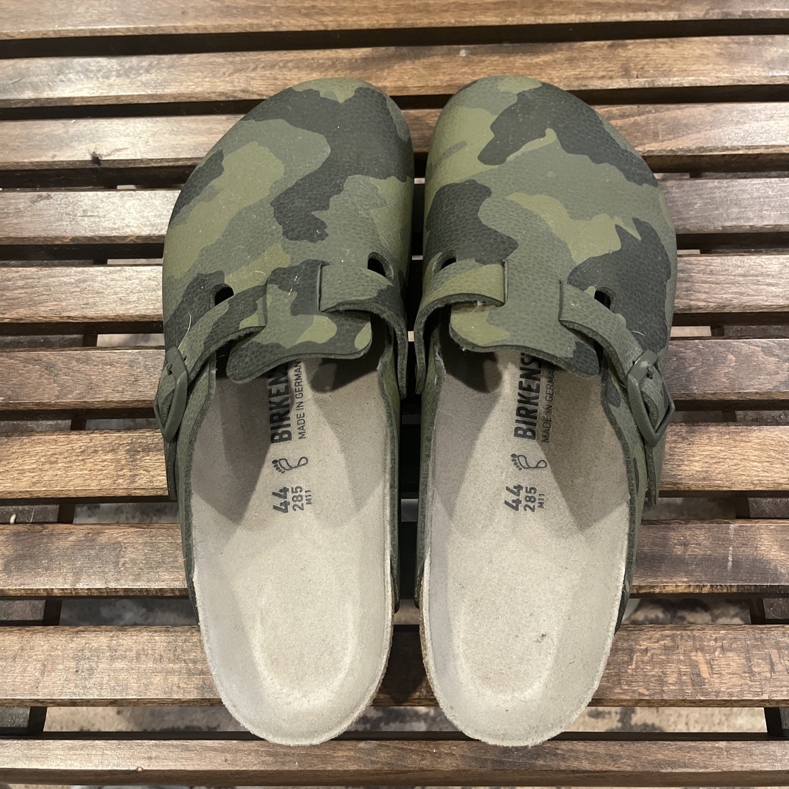 Birkenstock Boston Desert Soil Clogs Camo Green Birko-Flor Size 44 M11