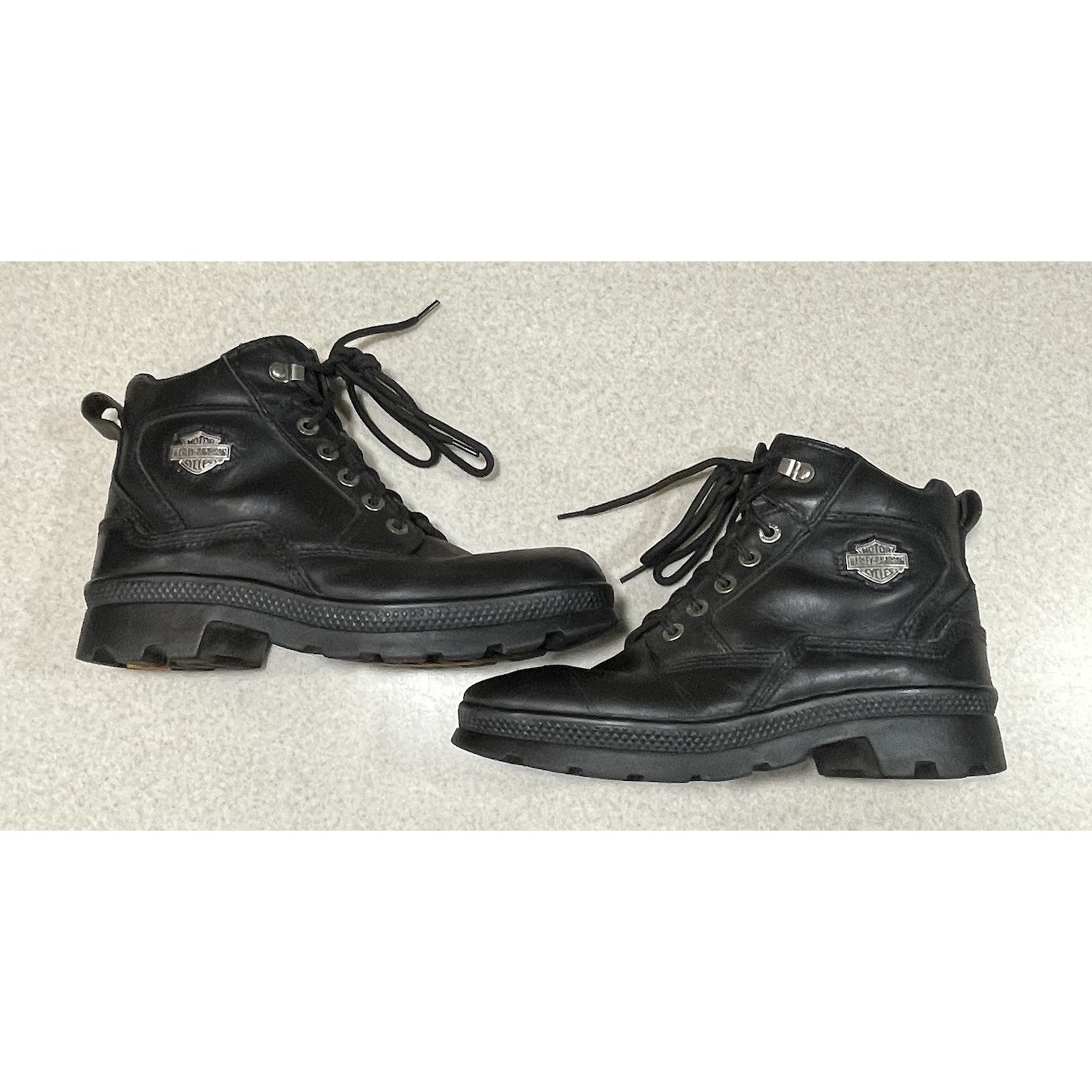 Men’s Harley Davidson Black Leather Motorcycle Boots-Left Boot Sz 8 Right Sz 8.5