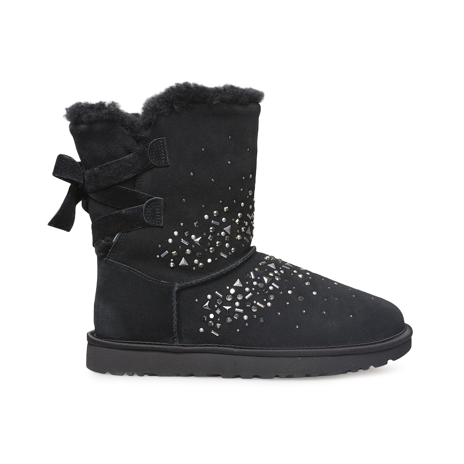 UGG CLASSIC GALAXY BLING SHORT BLACK SUEDE BOW WOMEN’S BOOTS SIZE US 7/UK 5 NEW