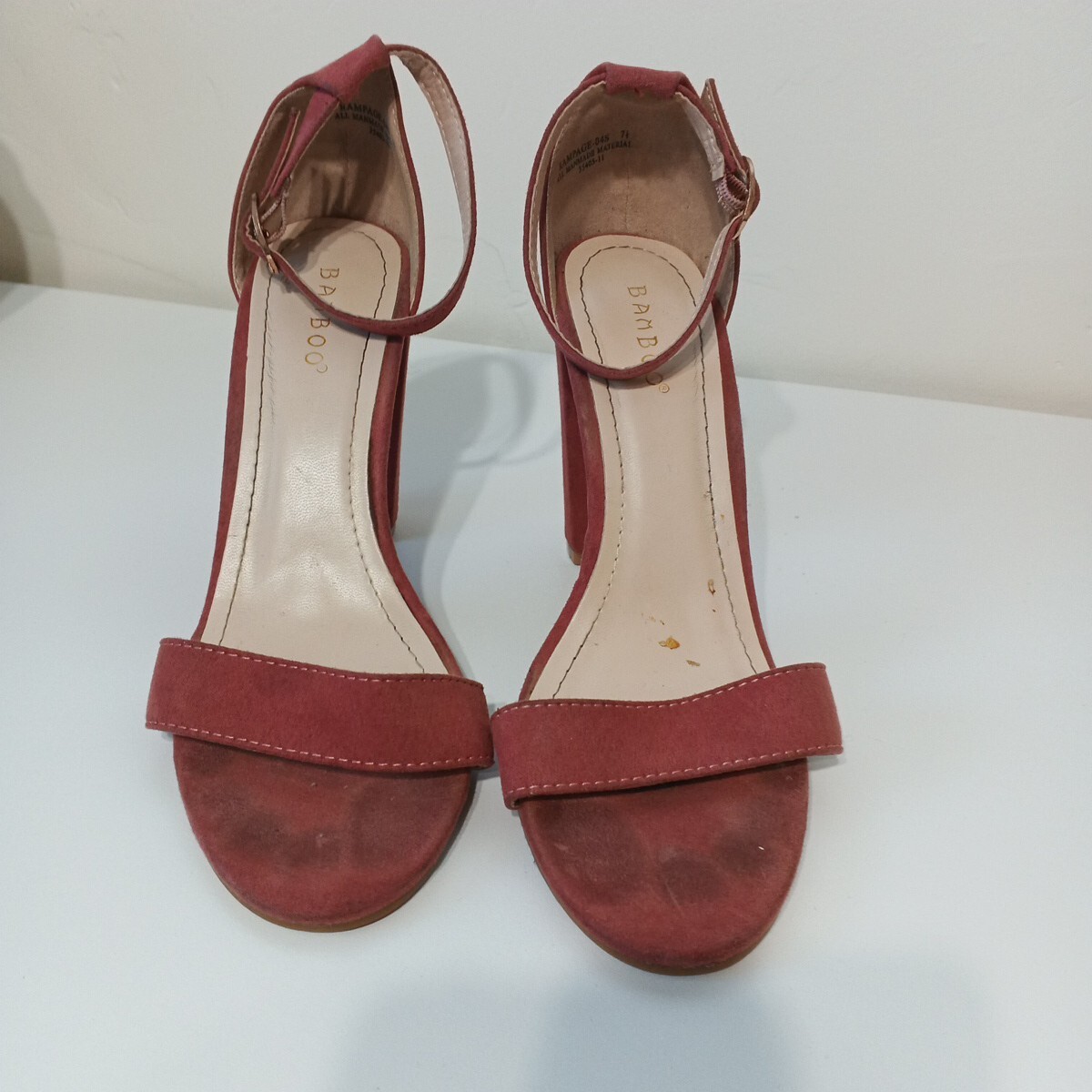 BAMBOO Ankle Strap 4″ Heels Rose Suede Size 7.5