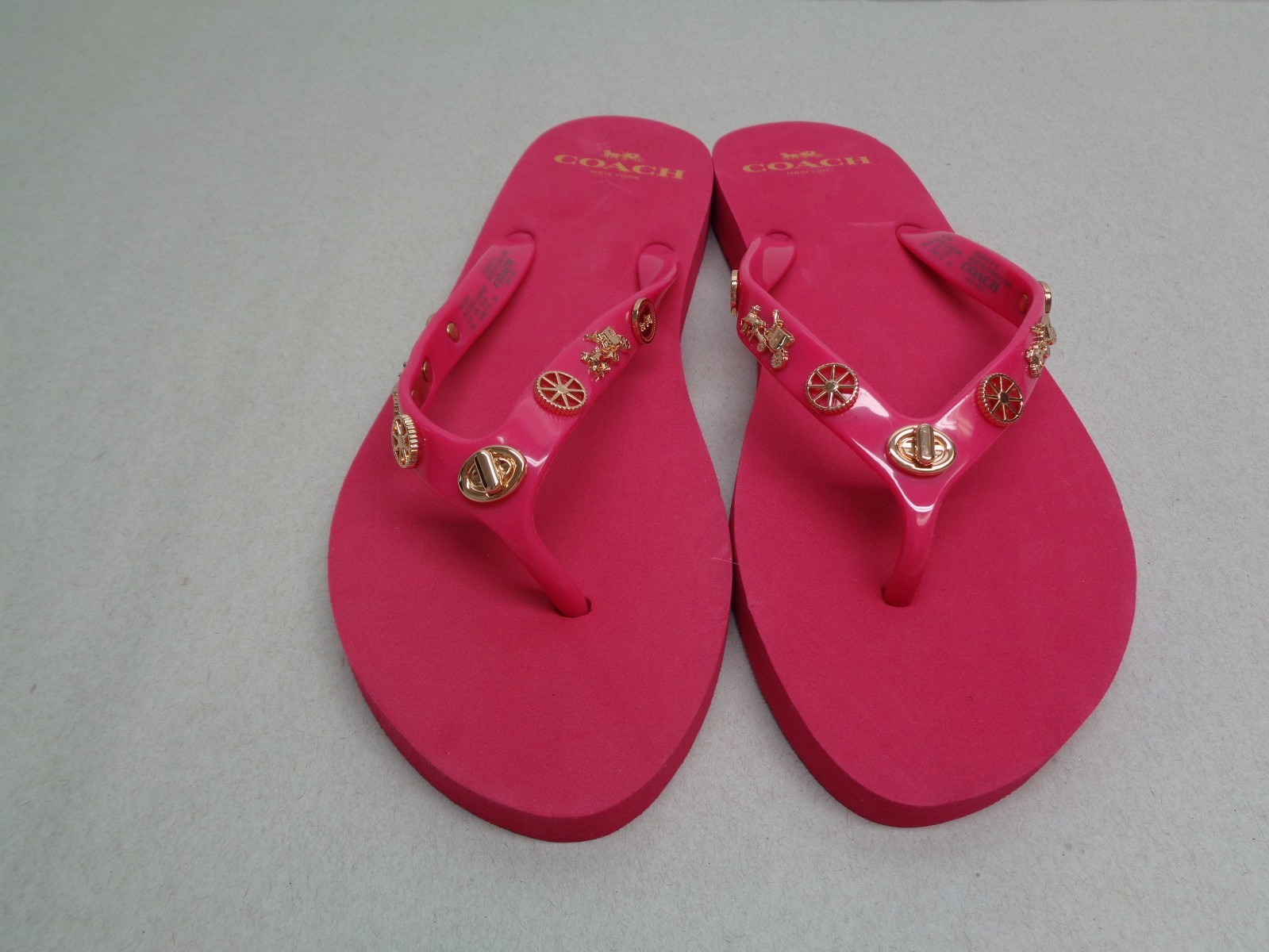Coach Size 6 M ALYSSA CHARMS Dahlia Pink Flip Flop Sandals New Womens Shoes