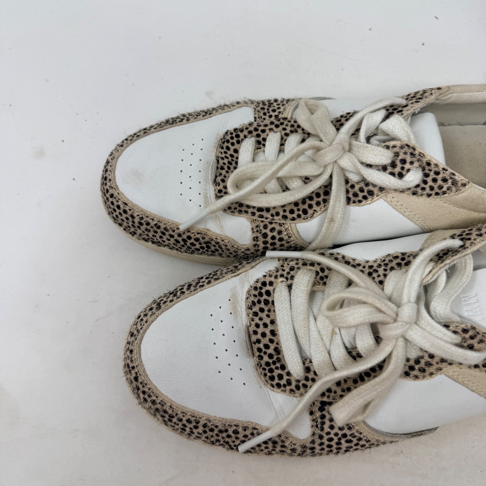 Madewell Court Sneakers 9.5 White Leather Cheetah Real Calf Hair Low Top