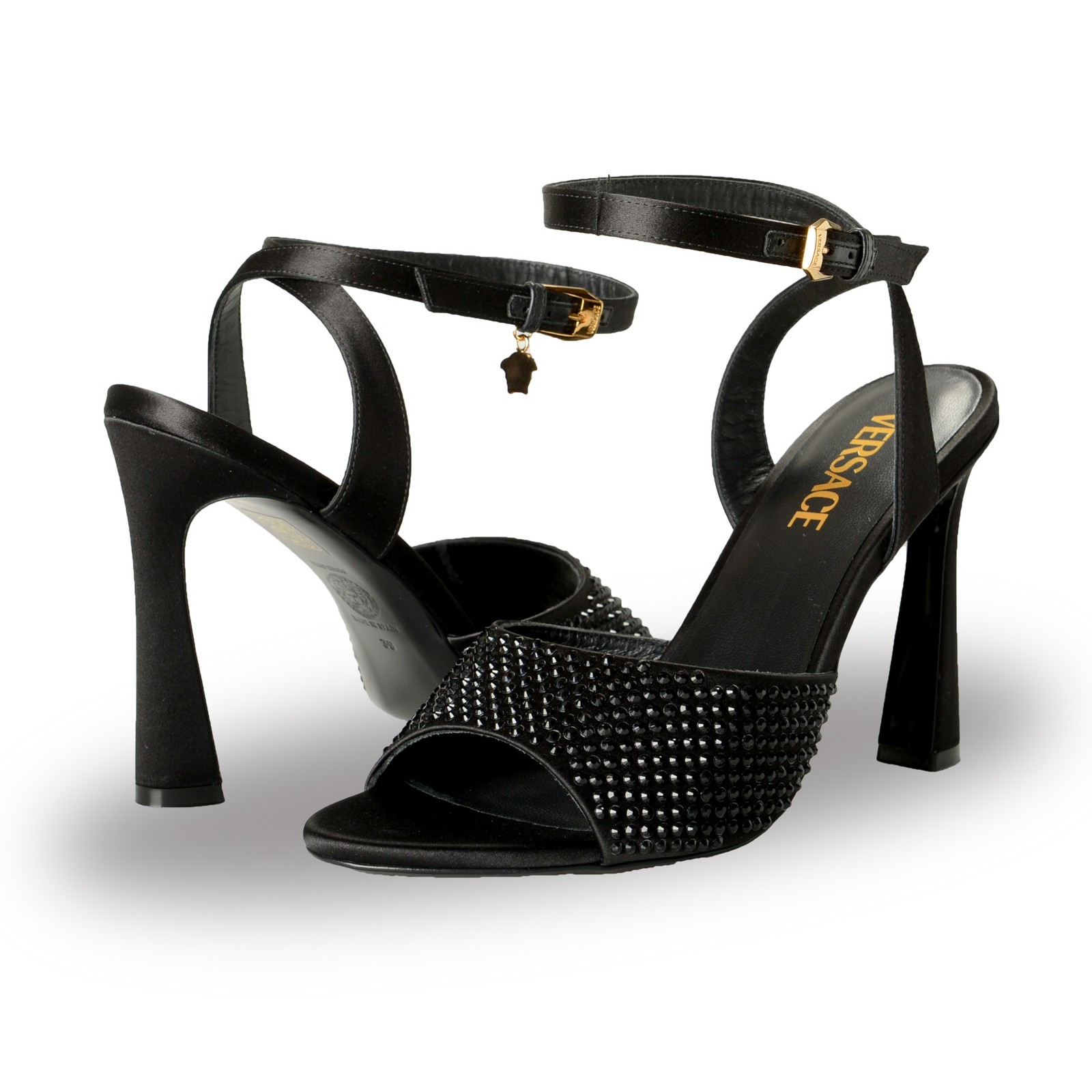 Versace Women’s Strass & Gold Medusa Ankle Strap Heeled Sandals Shoes US 6 IT 36