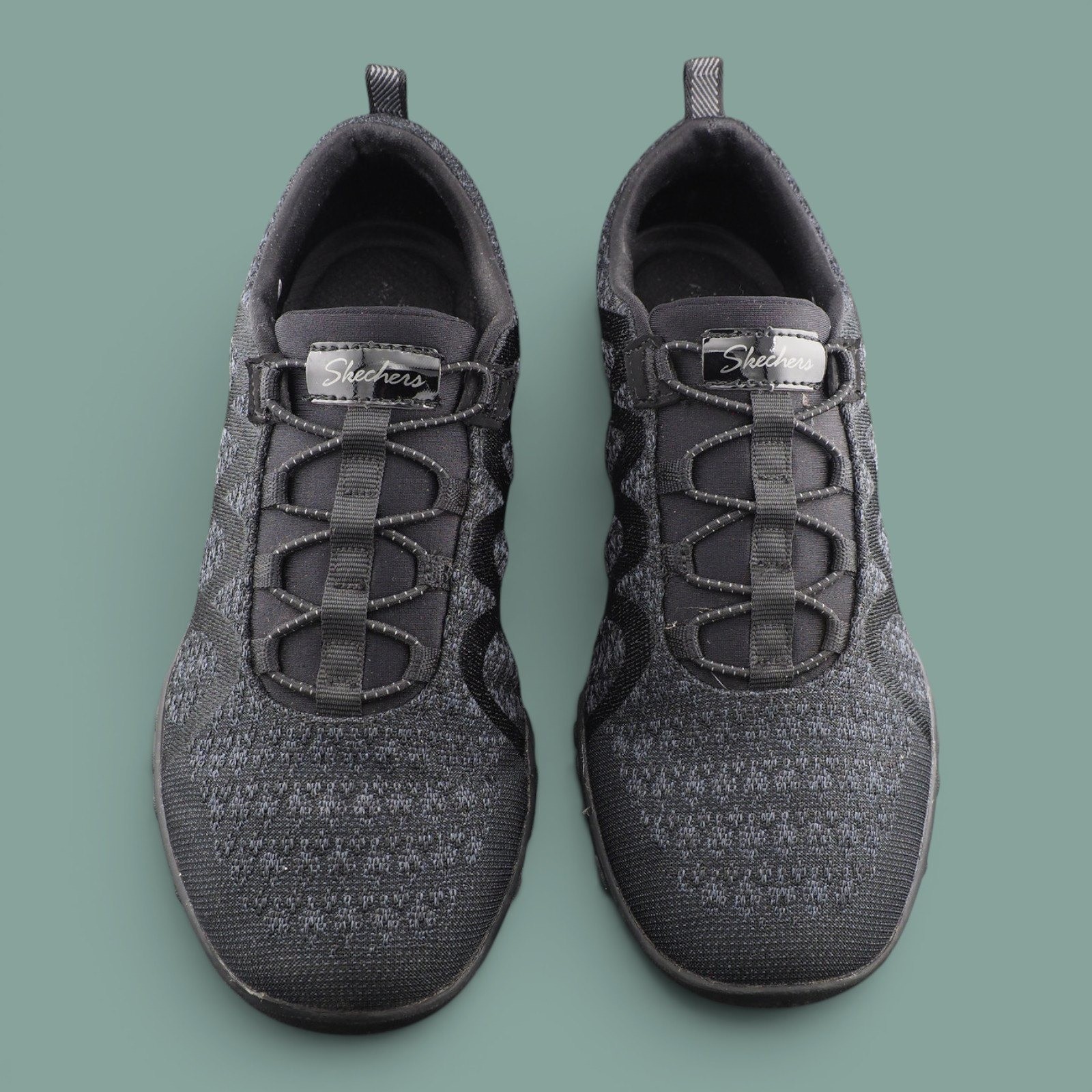 Skechers Relaxed Fit Air Cooled Memory Foam Bungee Sneakers Blk Gray Womens 8.5
