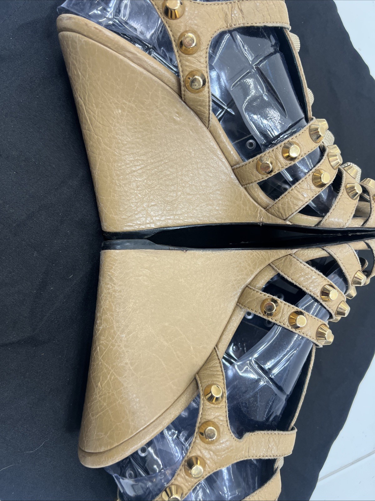 Balenciaga City Sandals 40 Wedge Caged Gladiator Mules Booties Gold Giant Studs