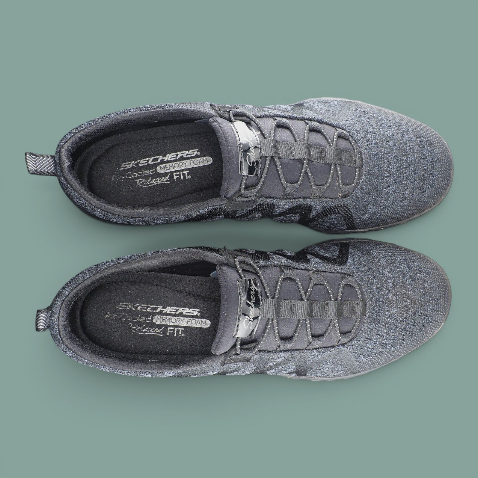 Skechers Relaxed Fit Air Cooled Memory Foam Bungee Sneakers Blk Gray Womens 8.5