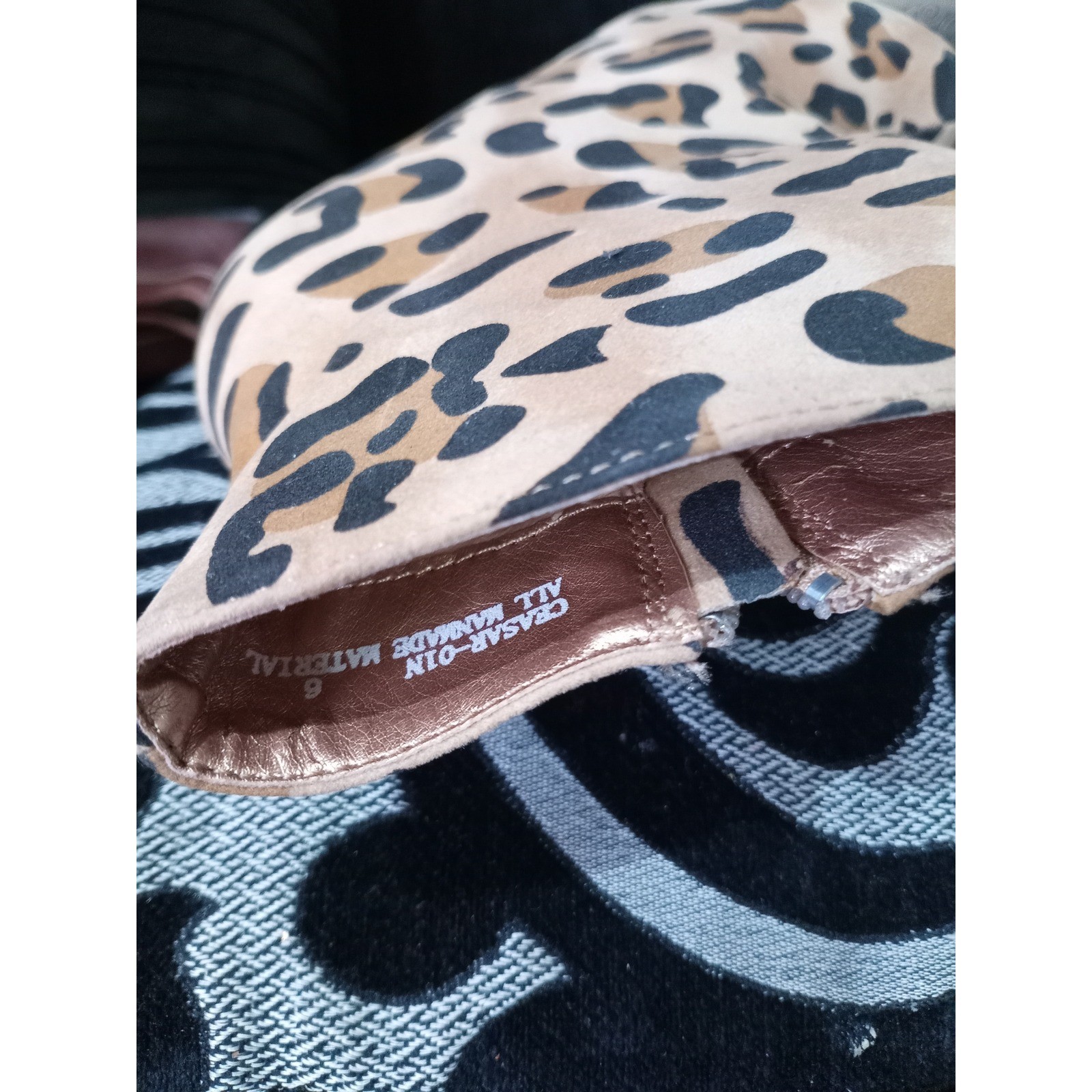 Shiekh Ceasar-01N Leopard Print Wedge Ankle Boots Tan Brown Animal Booties 6