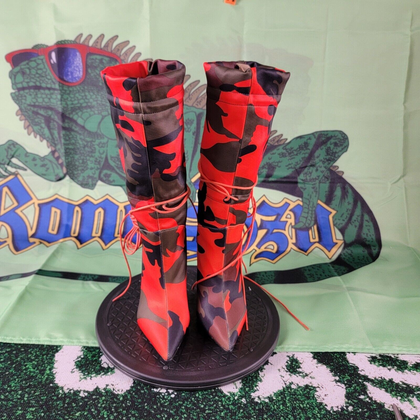 Camouflage Women’s Stilettos Ankle Boots (Slouch) Red/Green/Black/Brown Size 8