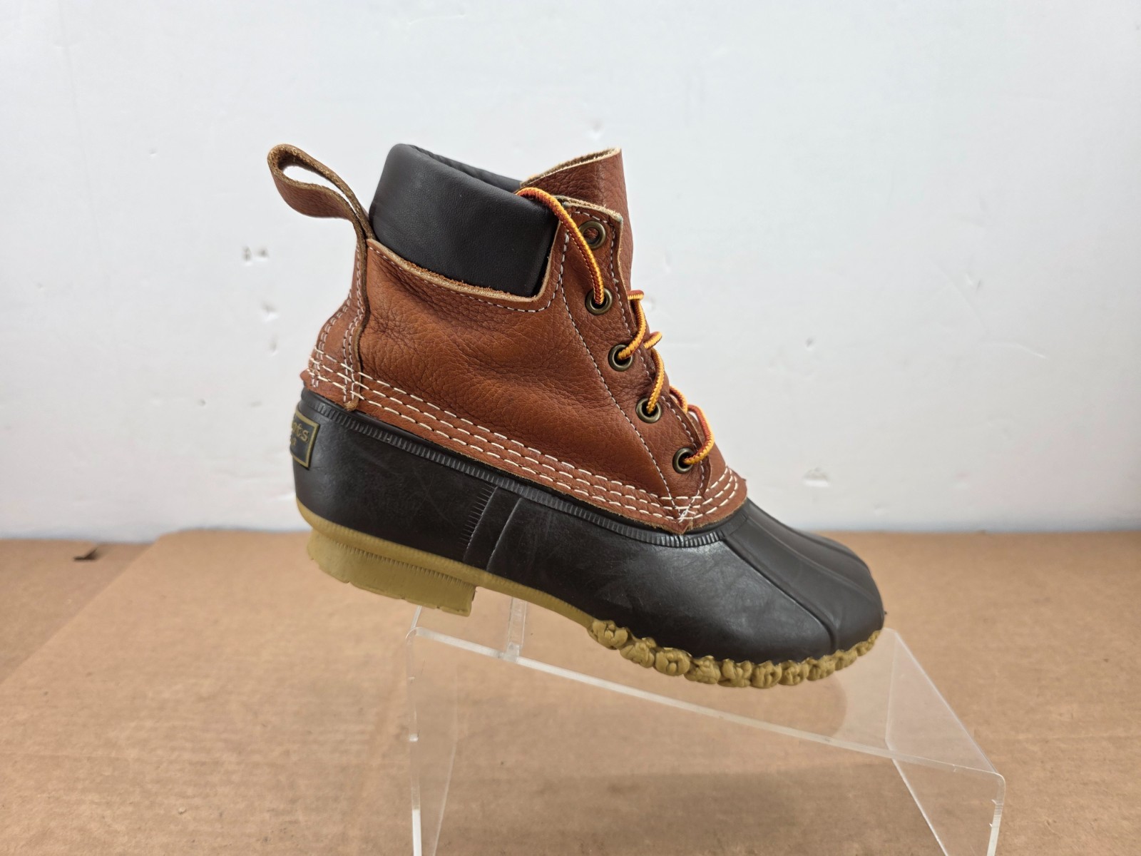 LL Bean Womens Size 6 M Duck Boots 6 Eye 8″ Tan Brown Unlined Made In USA
