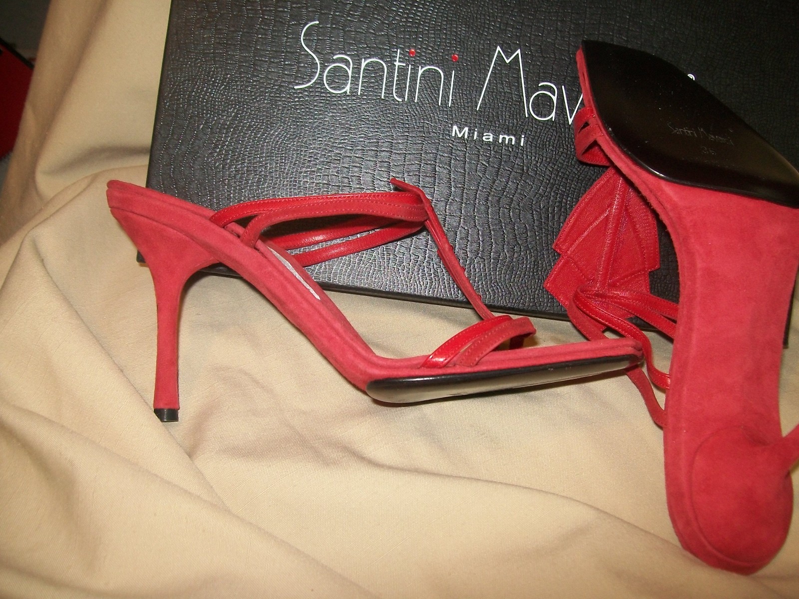 NIB Santini Mavardi Miami red suede pumps sandals Shoes 36 6 4 heels medium b m