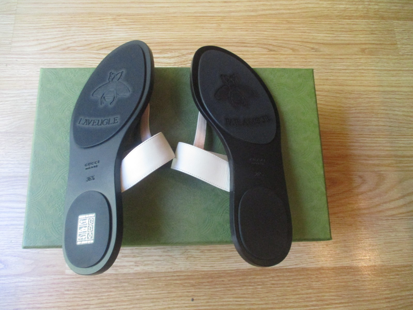 $680 Gucci Double GG Marmont T Strap Thong Slip On Sandals Cream 36.5 US 6.5 NEW