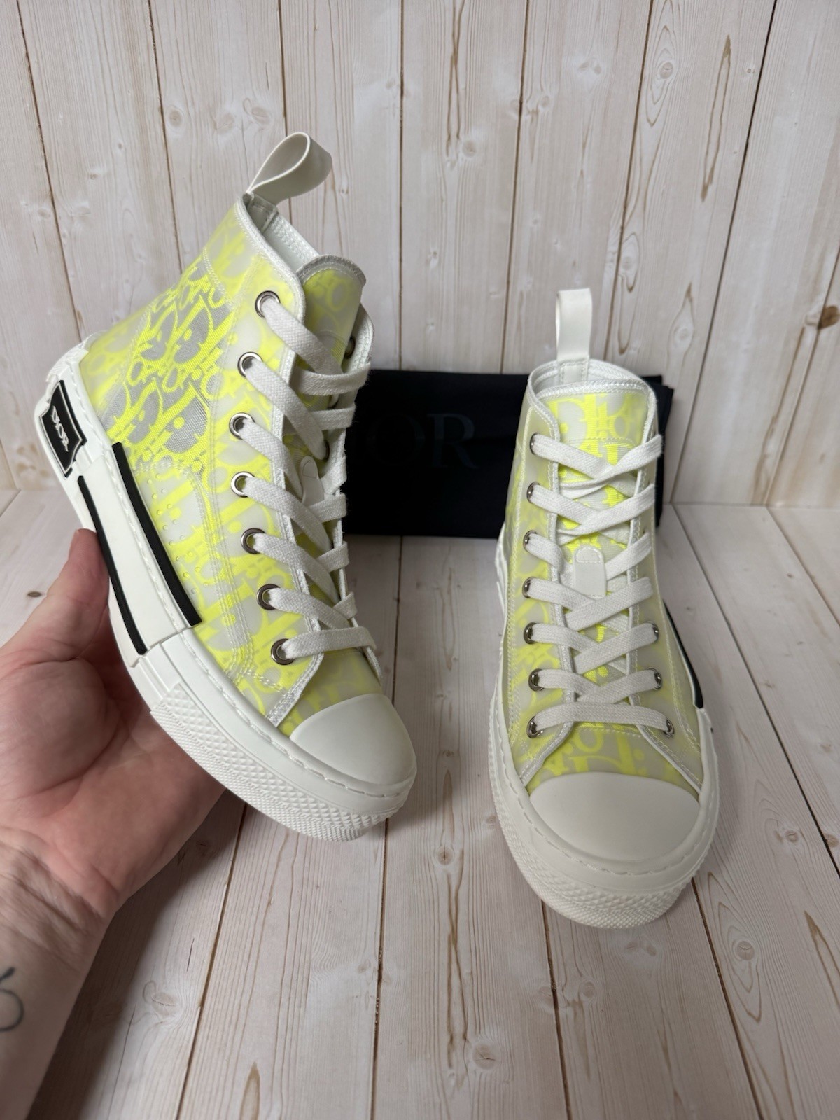 Christian Dior B23 Technical Canvas Oblique High-Top Sneaker Yellow Sz 35 / 5