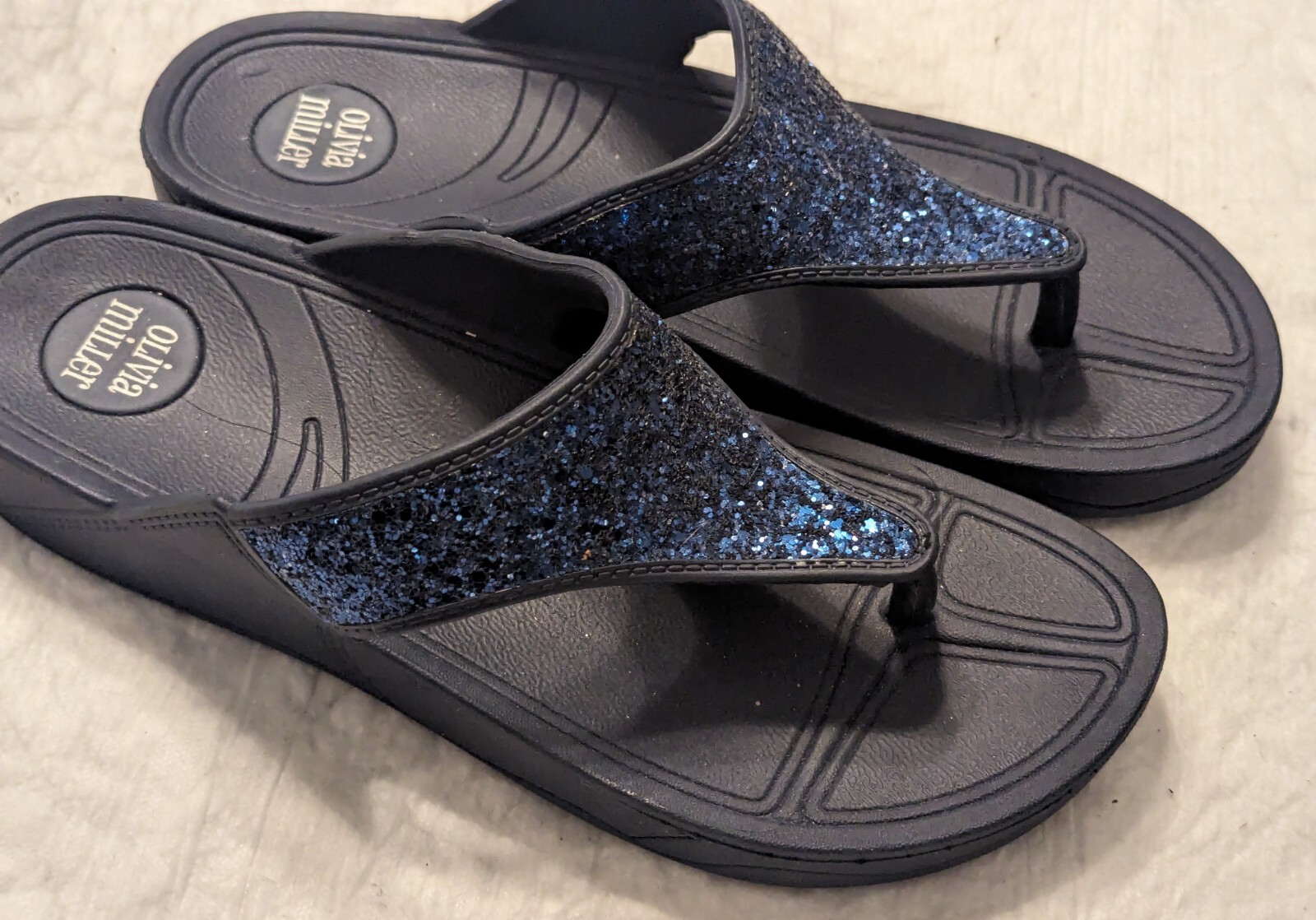 Olivia Miller Kira Flip Flop Thong Sparkle Bling Navy Blue Sandals Women’s 11-12
