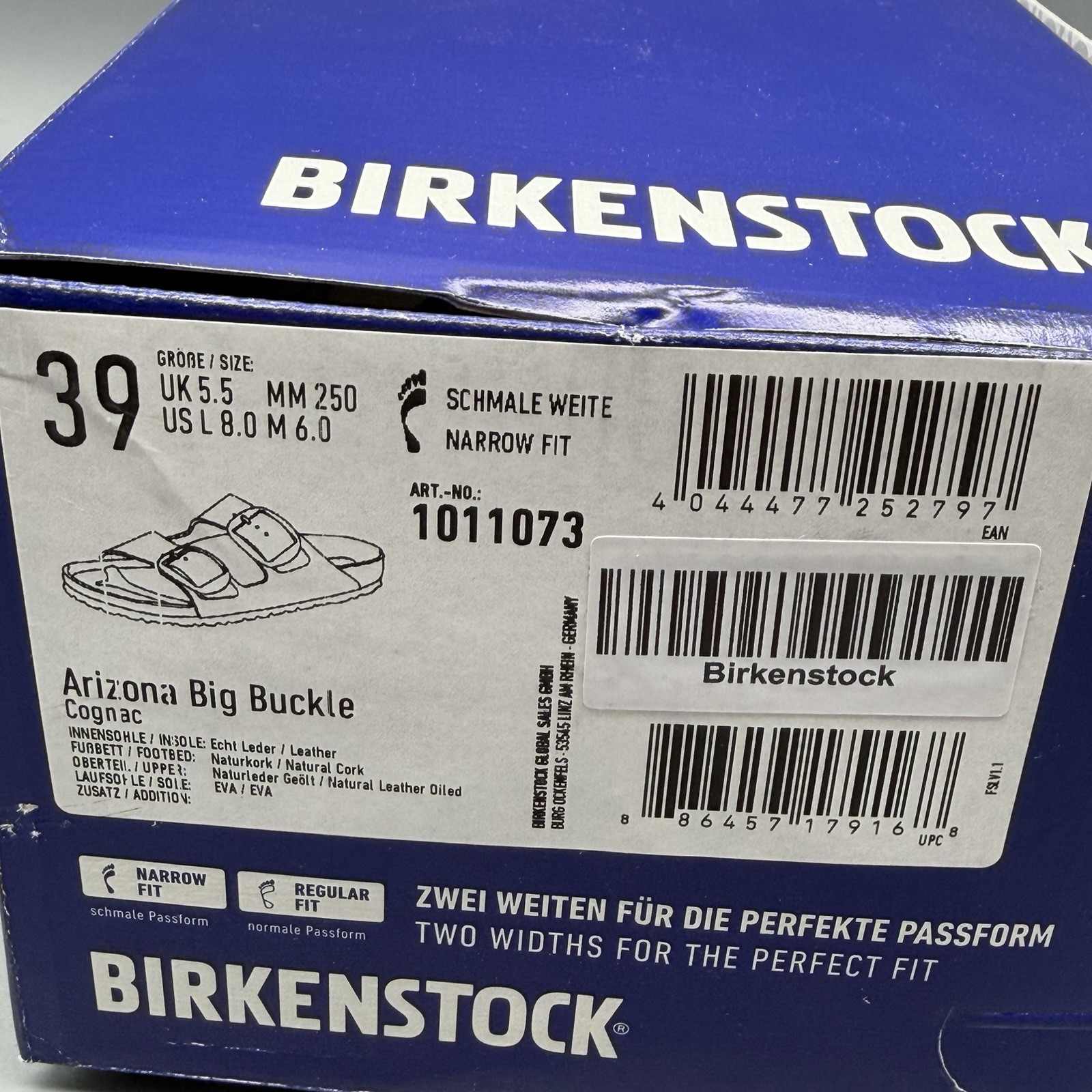 Birkenstock Arizona Big Buckle Women’s EU 39 US 8 Leather Sandal Cognac Narrow