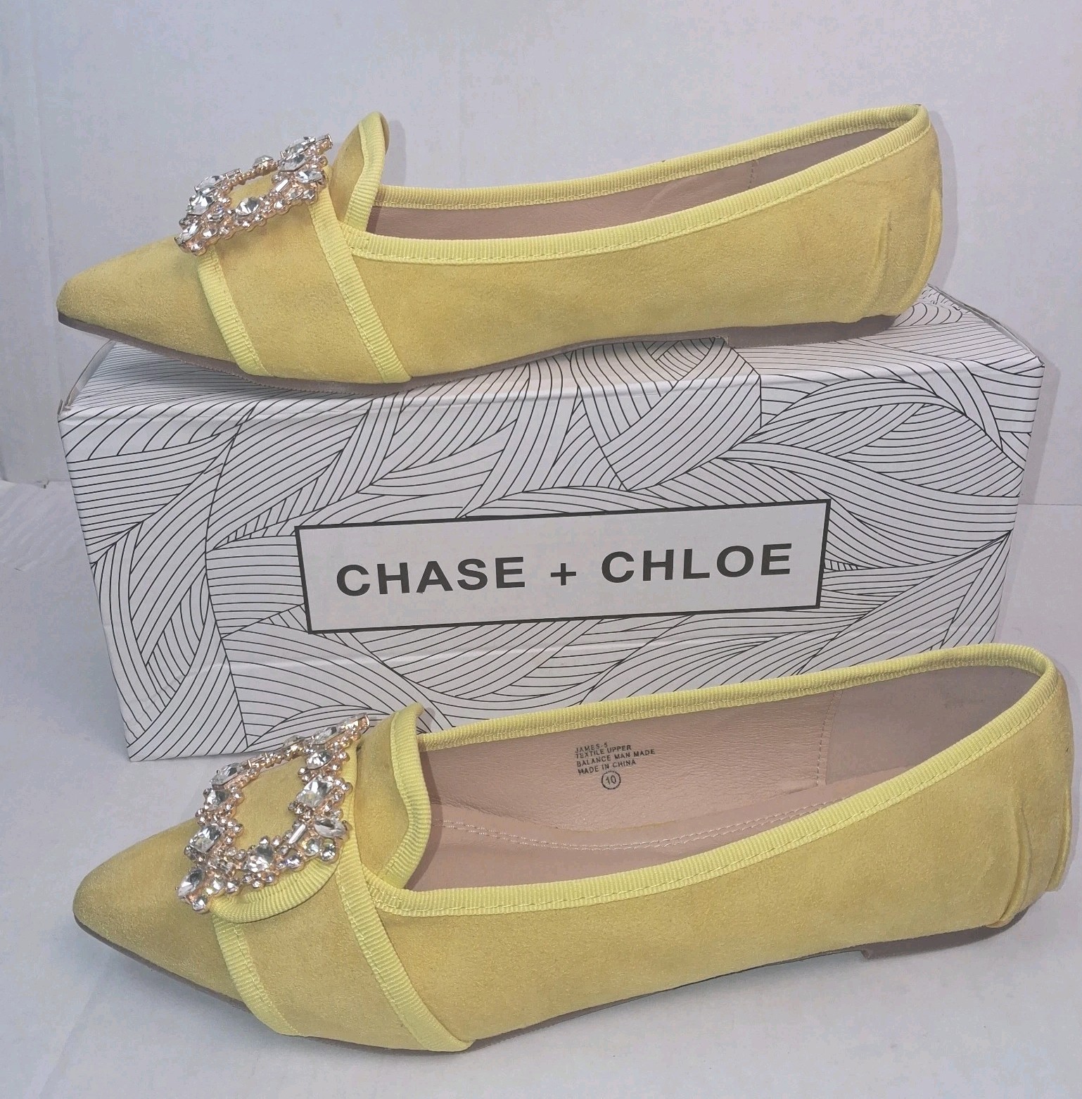 Chase & Chloe Ballet Flats James Yellow Faux Suede Rhinestone Buckle Women 10