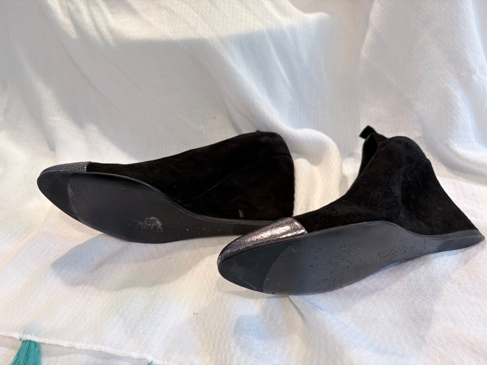LANVIN Paris Suede & Metallic Cap-Toe Wedge Pumps | Size 38 | Black & Gunmetal S