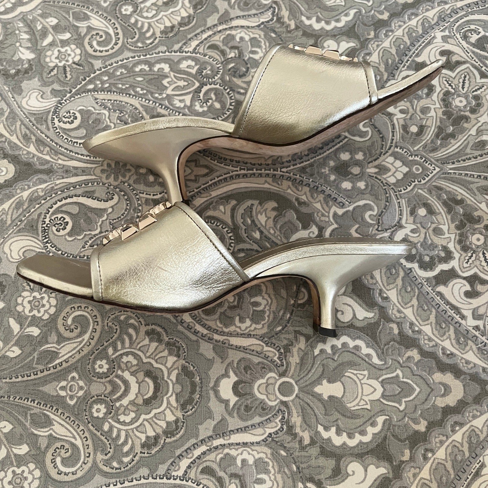 Tory Burch Eleanor Metallic Gold Medallion Mule Sandals sz 7.5
