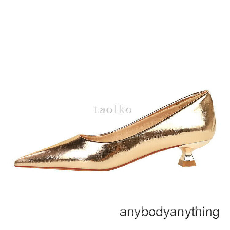 Womens 3.5cm Mid Kitten Heel Pointed Toe Slip on Pumps OL Ladies Party Shoes New