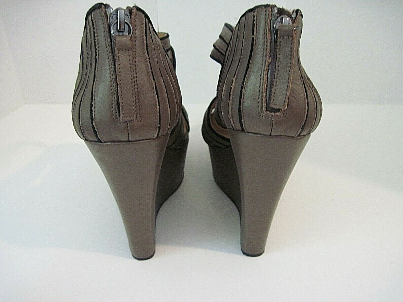 Lamb Bernadette Brown Leather Wedge Designer Sandals Size 8 1/2 M