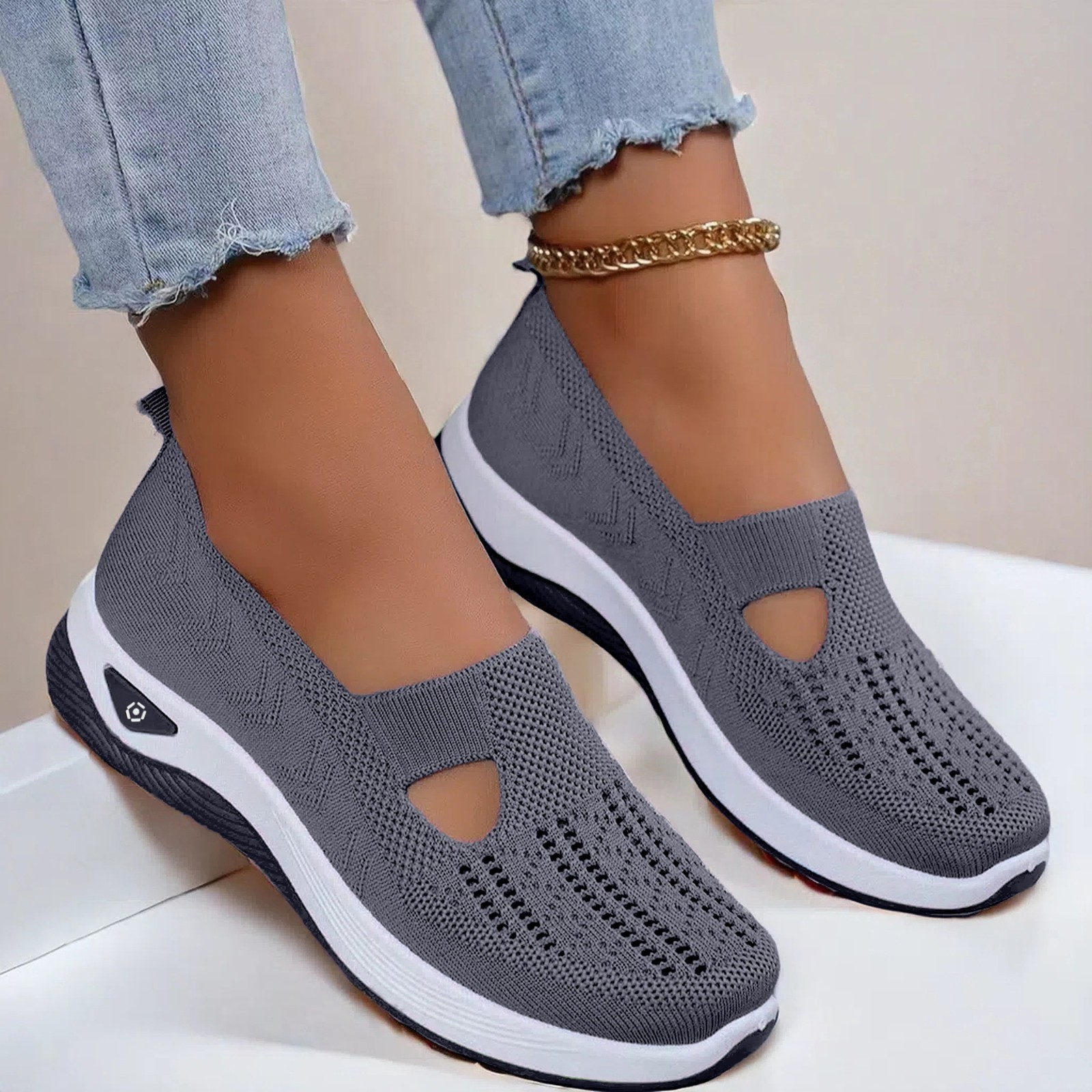 Women Mesh Flats Shoes Breathable Slip On Walking Sneakers Soft Non Slip Casual