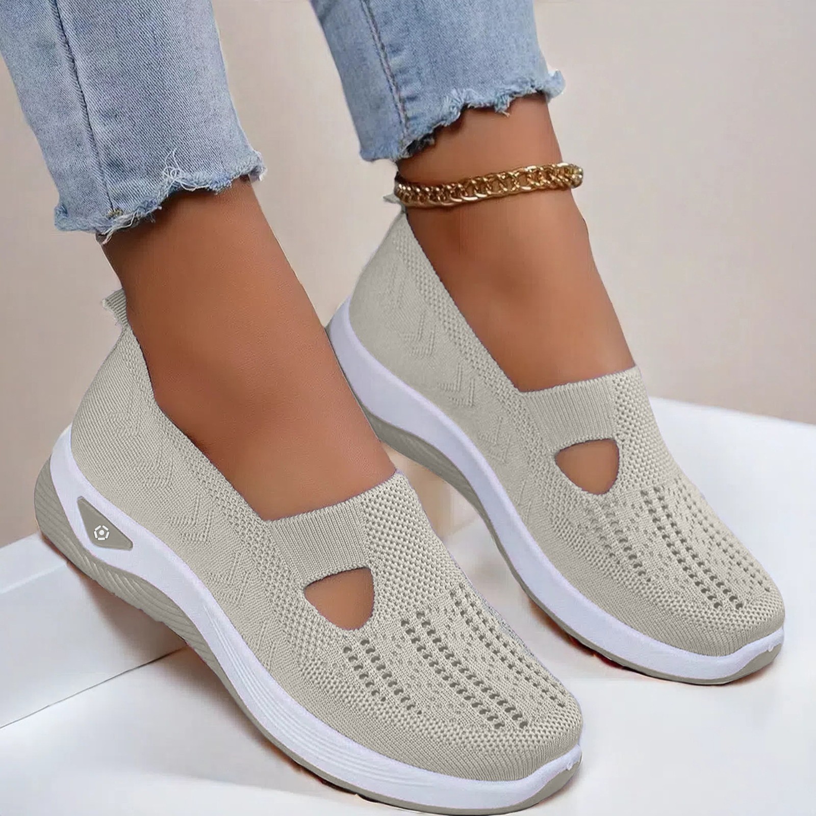 Women Mesh Flats Shoes Breathable Slip On Walking Sneakers Soft Non Slip Casual