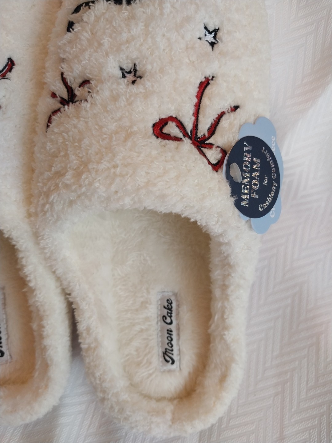 Patriotic USA Slippers Stars Ribbons Red White Blue Moon Cake Women’s 9-10 L NEW