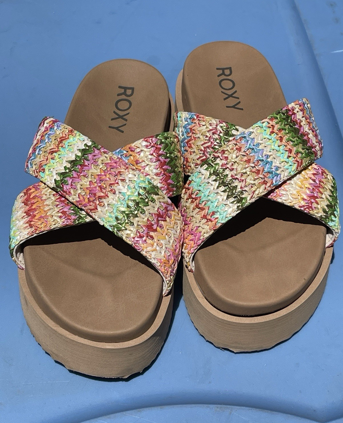 Roxy Women’s Woven Crisscross Strap Platform Slide Sandals Multicolor 8