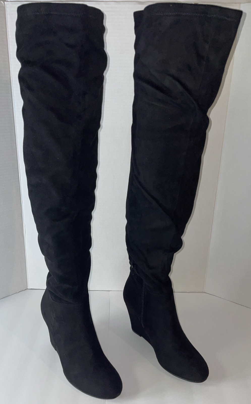 Von Maur Chinese Laundry Thigh High Boots Ultra Black Suedette Size 7.5 New/box