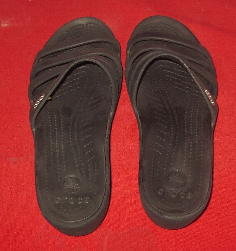Crocs Rhonda Strappy 14706 Black Low Wedge Slip On Sandals US Women’s 10