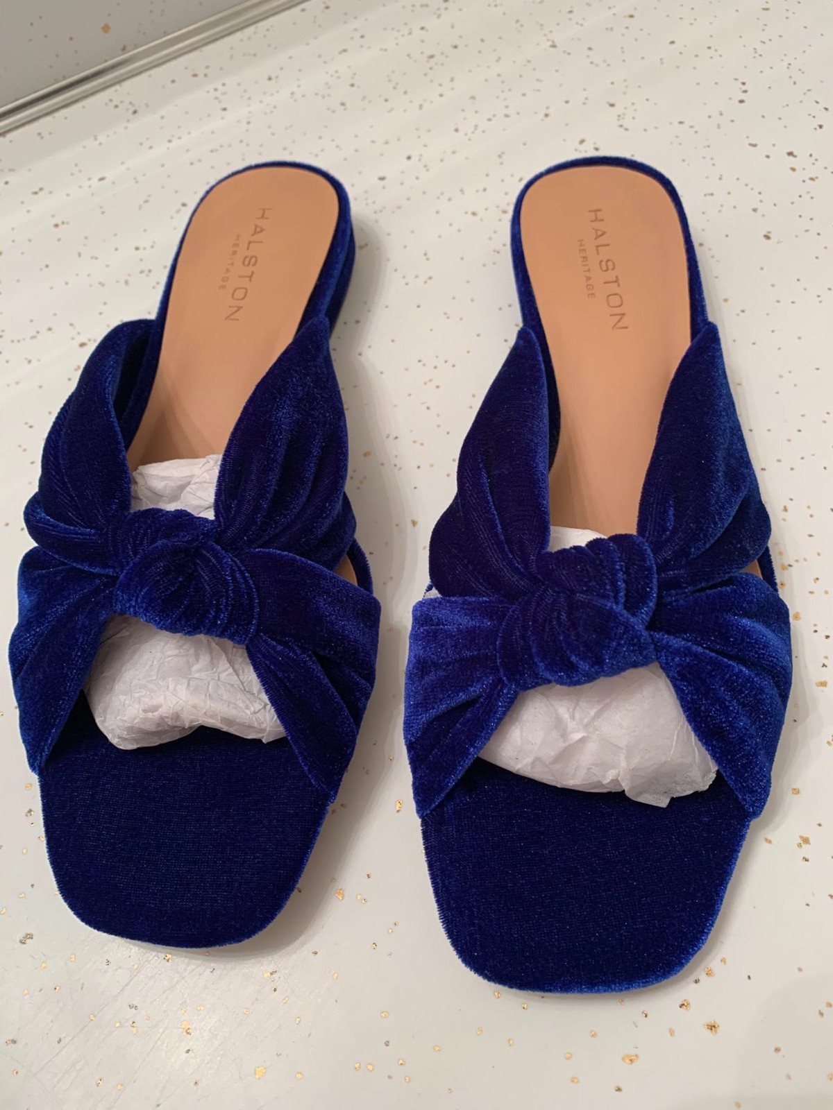 Halston Heritage Size 7.5 Ginny Indigo Velvet Slides – Brand New