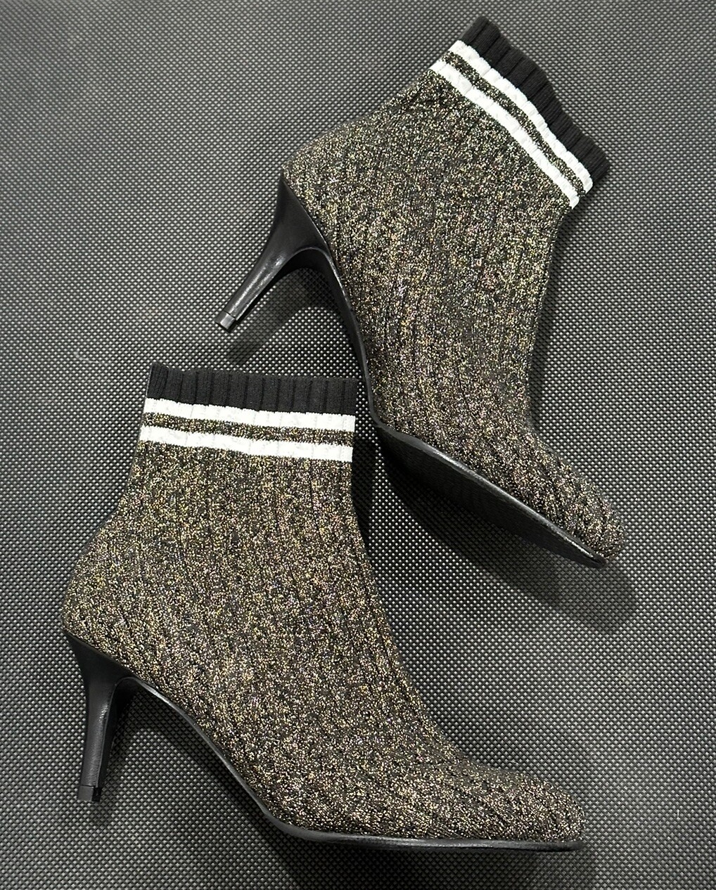 Stuart Weitzman Womens Sock Ankle Boots Size 4.5 Metallic Silver Gold Spain