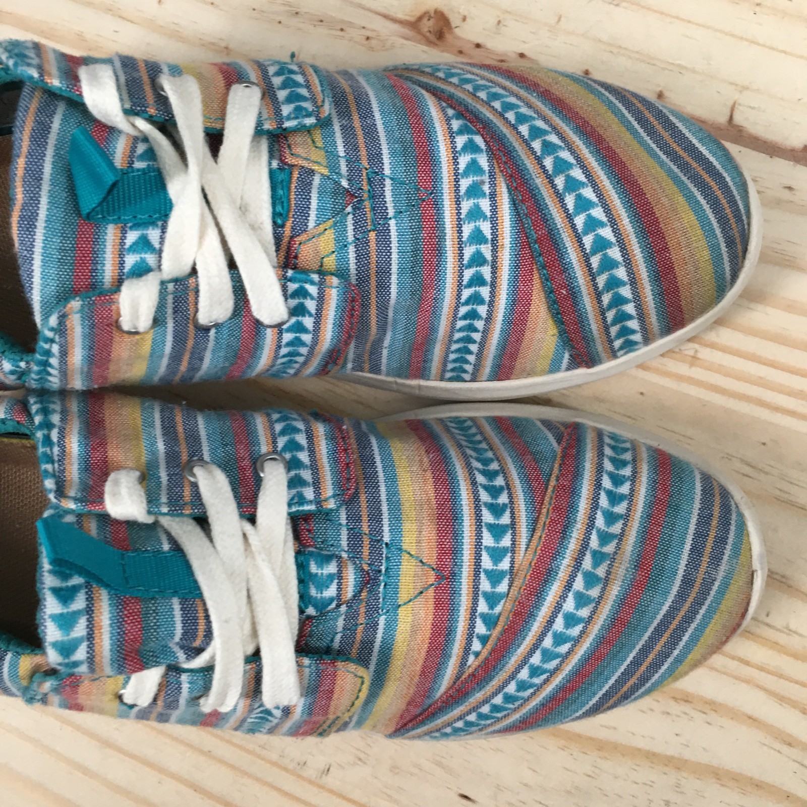 TOMS Shoes Womens 8 Del Rey Striped Casual Lace Up Sneakers Blue Multicolor