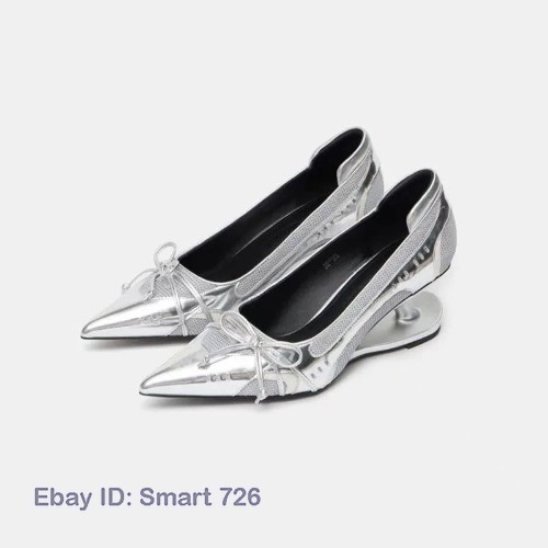 New Special Heel Spliced Heels Pointed Toe Heels Fashion Shallow Mouth Bow