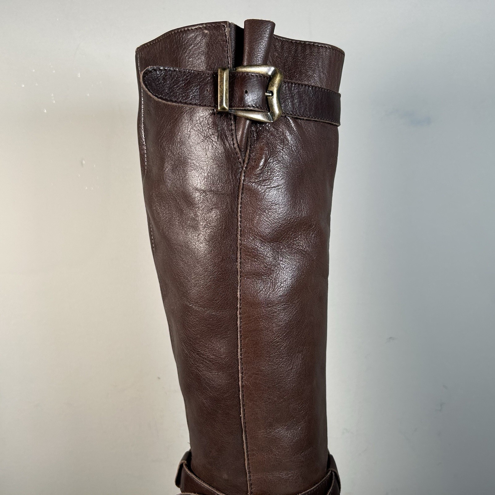 Miz Mooz Brown Brown Leather Moto Buckle Strap Hidden Wedge Boot Sz 8.5