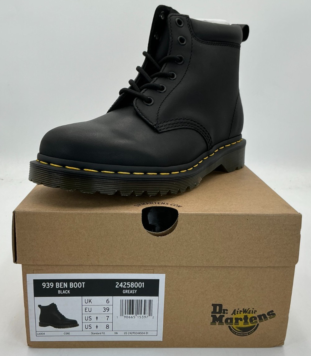 Dr. Martens 939 Ben Six-Eye Core Women’s Size 8 Black Leather Boots NIB