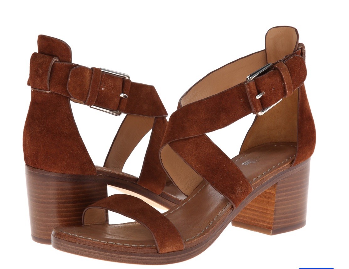 Belle Sigerson Morrison Afton 10 Sandals Cross Strap Cognac Leather Block Heels