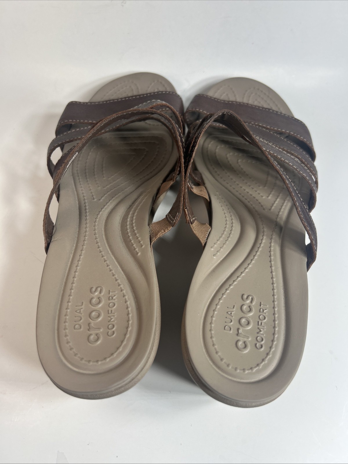Crocs Wedge Sandals Women’s Size 11 W Brown Slides Casual Strappy Beach Pool