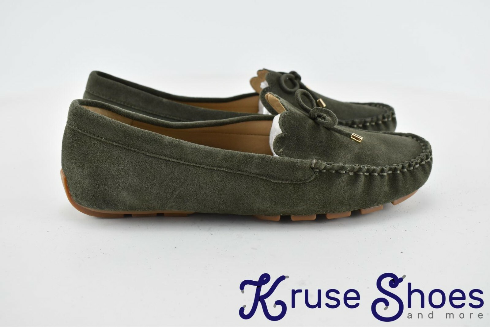 Lands’ End Women’s «Deep Olive» Scalloped Suede Driving Mocs Size 7D