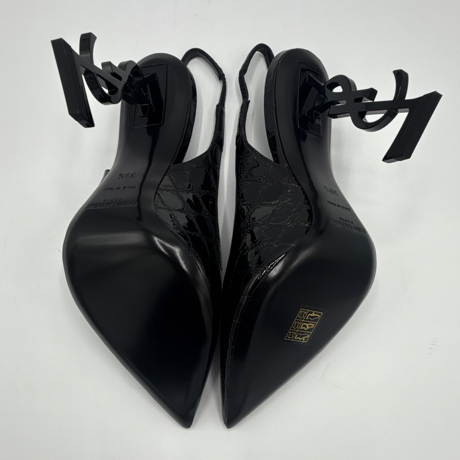 Saint Laurent Black Croc Embossed Leather Slingback Pointed Toe Heels – EU 39.5