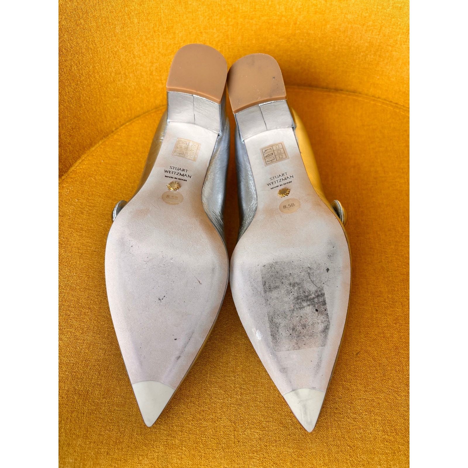 Stuart Weitzman 75 Pointed Toe Mary Jane Pumps Silver Women’s Size 8.5B