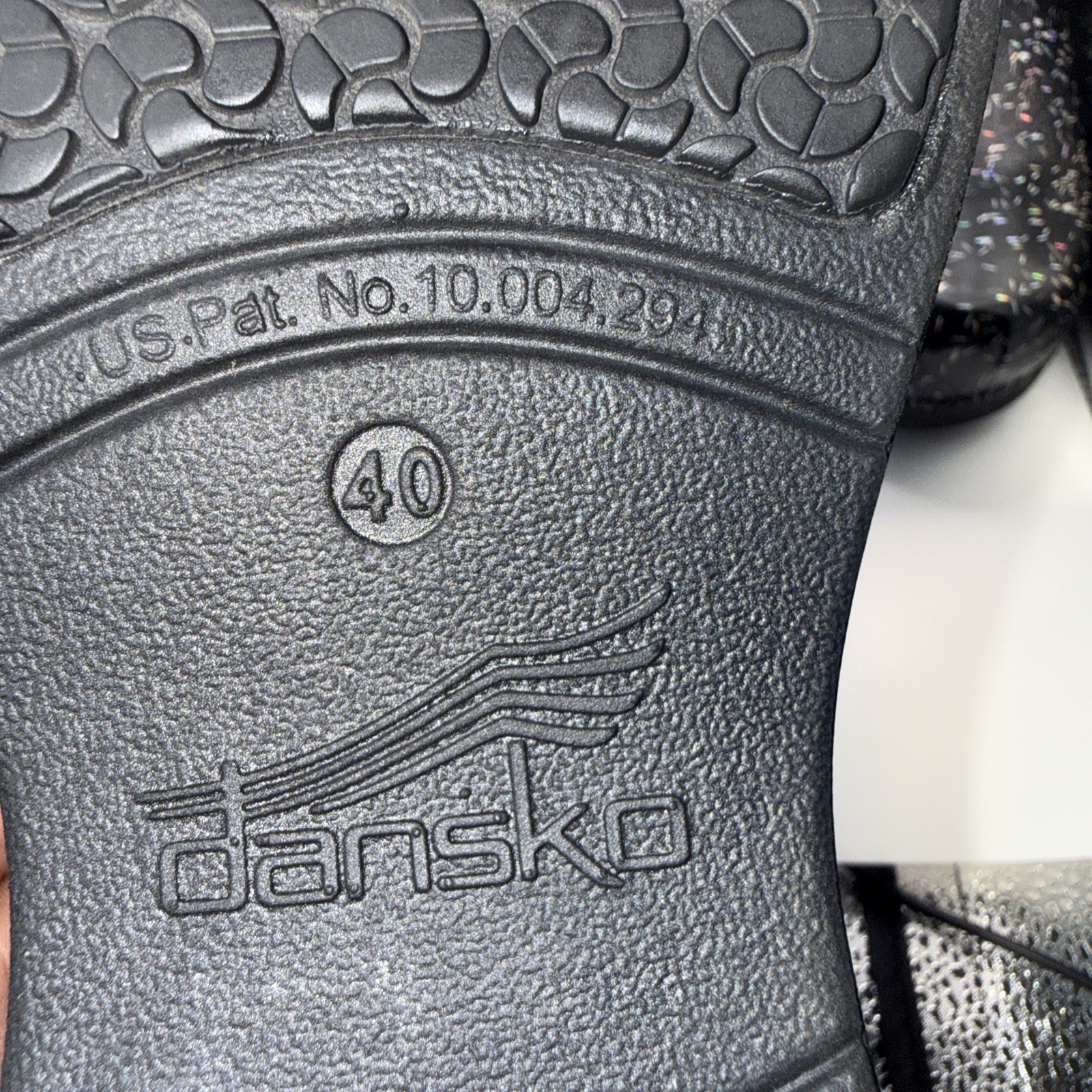 Dansko Clogs Womens Size 40 US 10 Black Sparkle Patent Leather Nursing Slip On