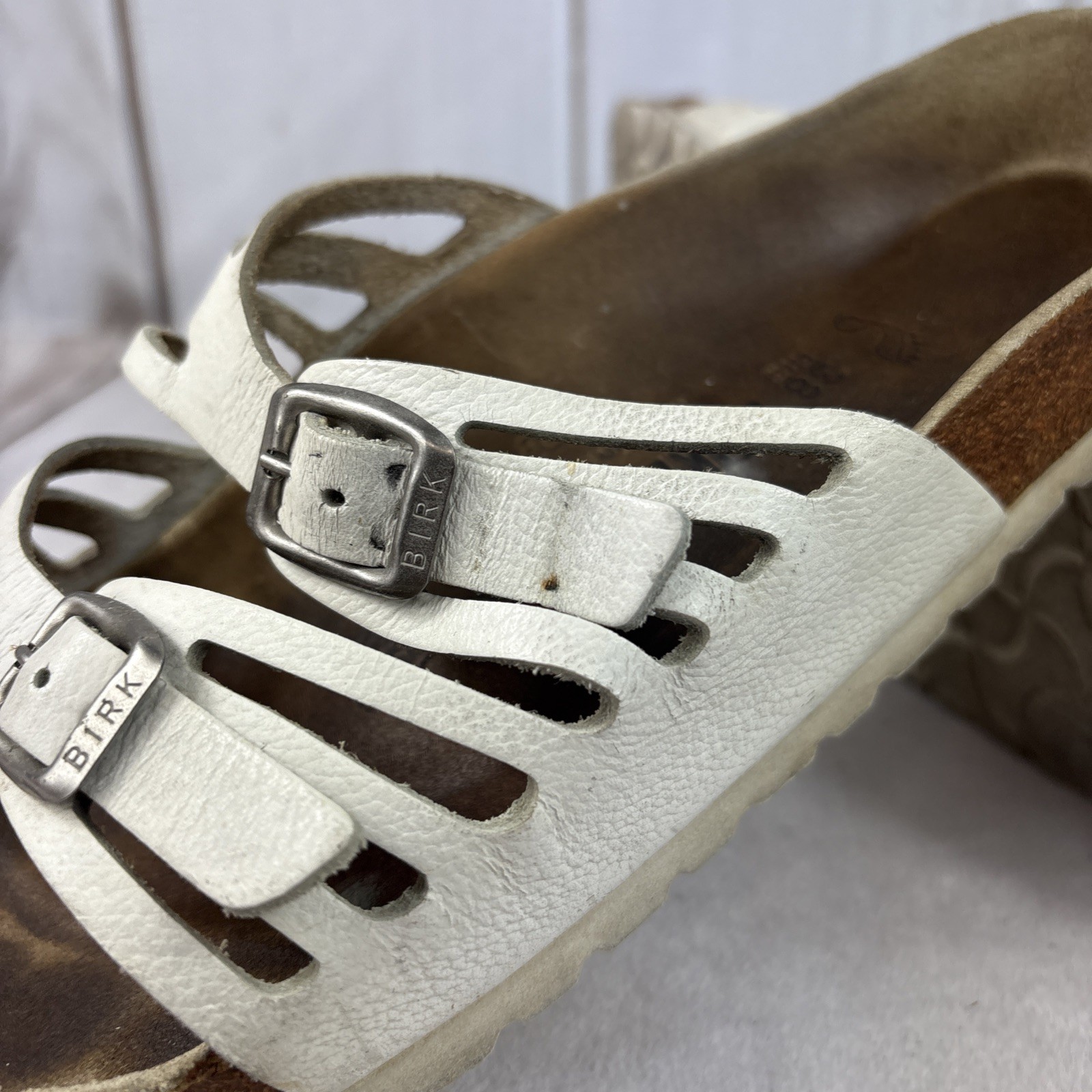 Birkenstock Granada L7 M5 38 240 Silver Leather Slip On Sandals