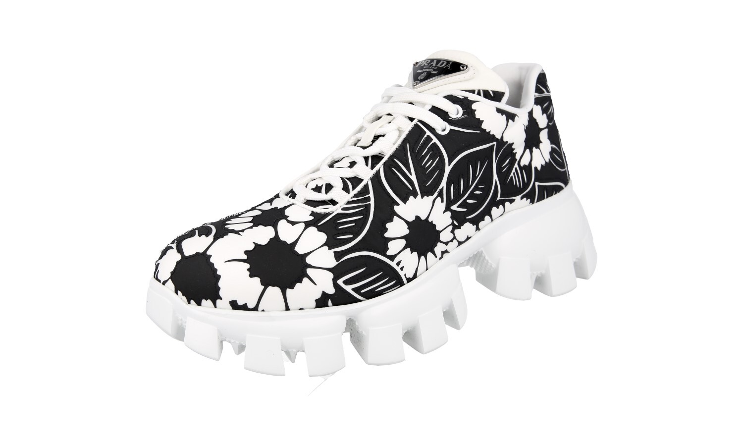 PRADA Flower Cloudburst Thunder Sneakers – 1E863M Black White – US 6.5 EU 36,5