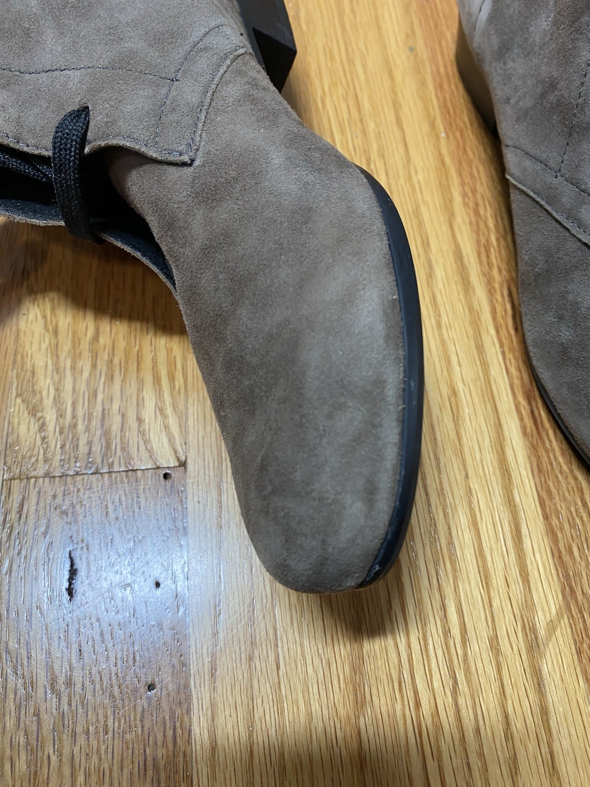 MUNRO ALL AMERICAN Taupe Gray Suede Ankle Bootie Shock Absorbent Size 8.5 NARROW
