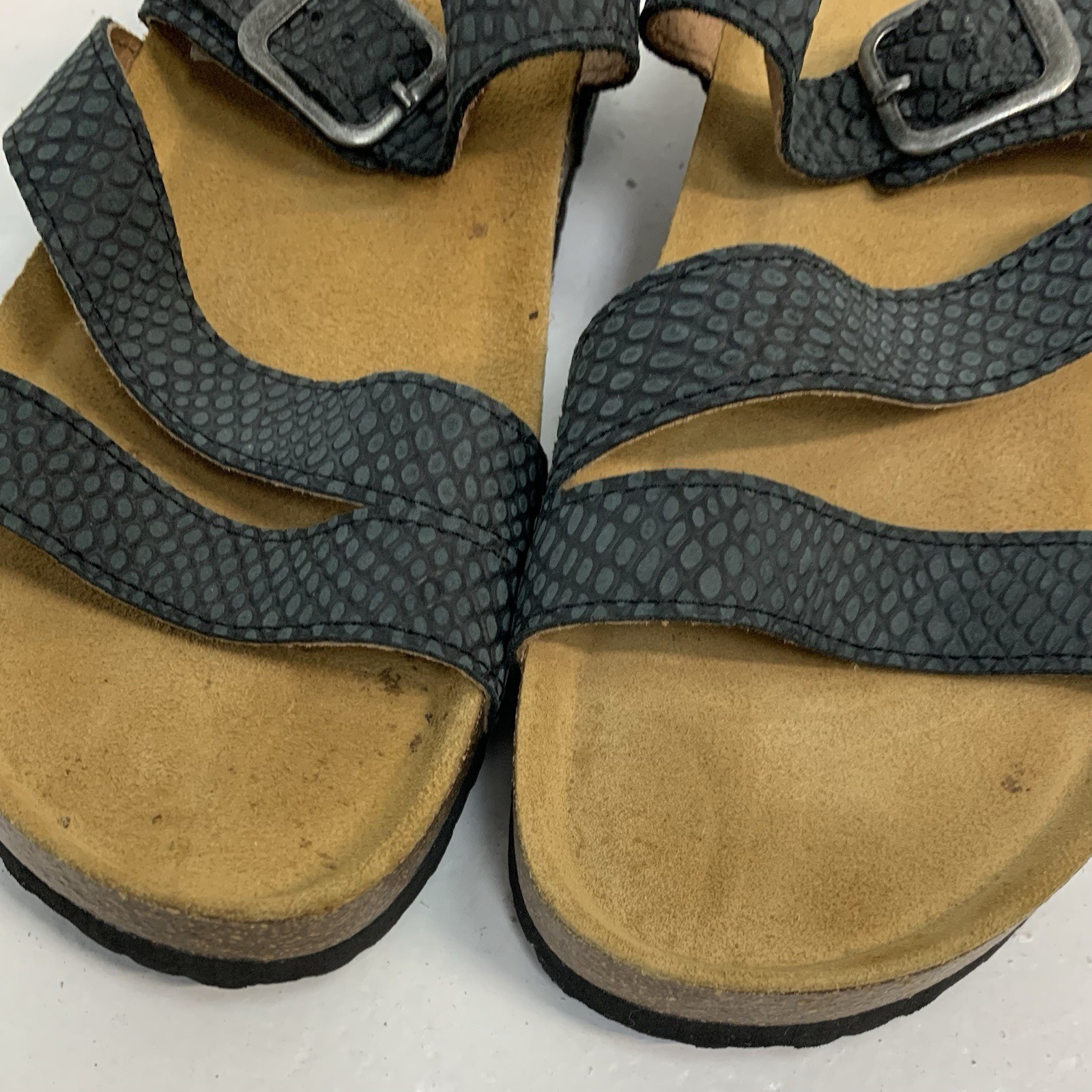 Spring Step Flossie Sandals Size 42 Slip On Cork Embossed Leather Comfort Black