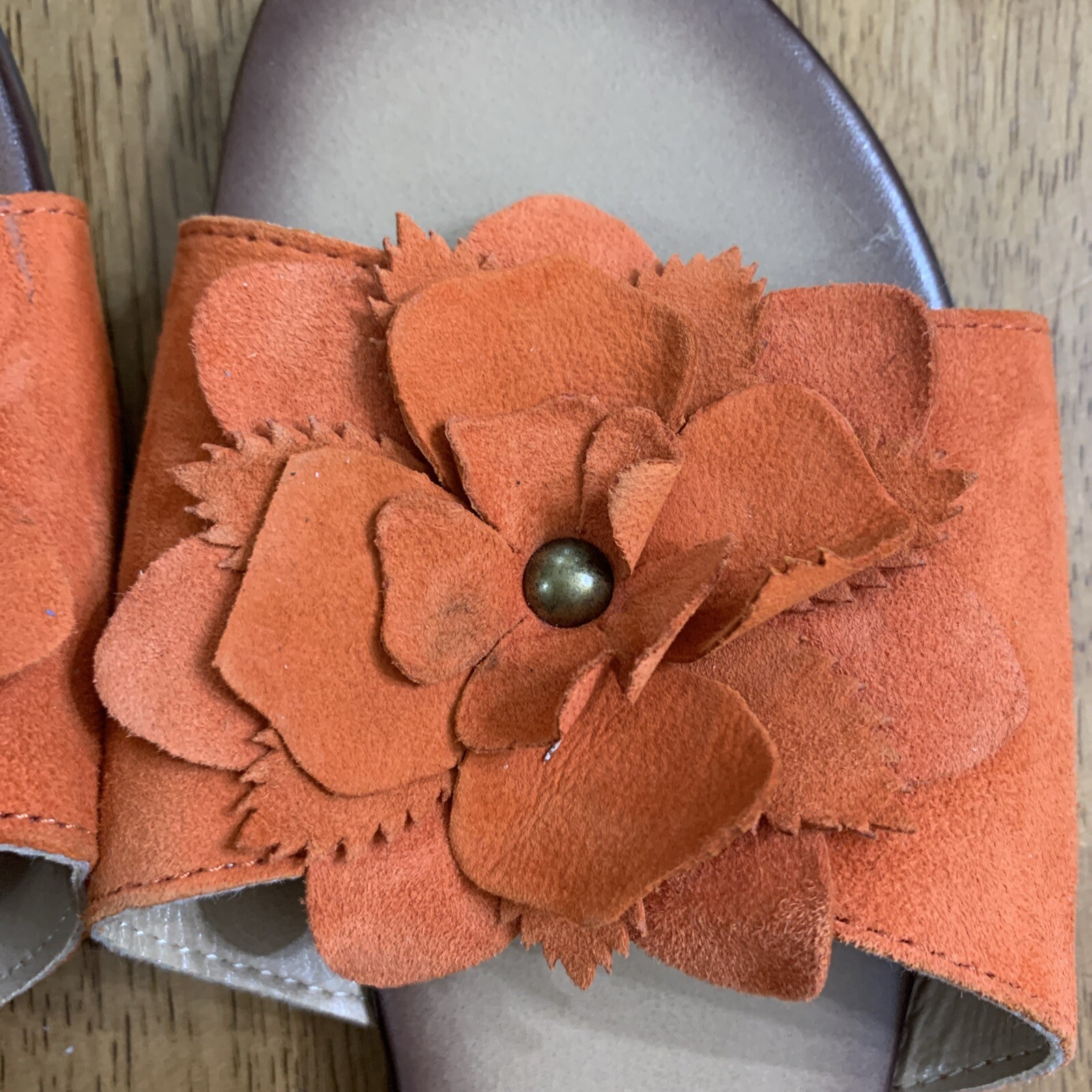 Women’s Mariella Made in Italy 8M Slides Shoes Orange Slippers Flower Leather