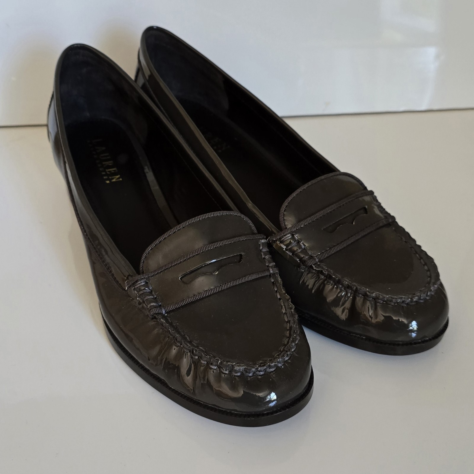 Lauren Ralph Lauren Penny Loafers Brown Gray Patent Leather Women’s 9