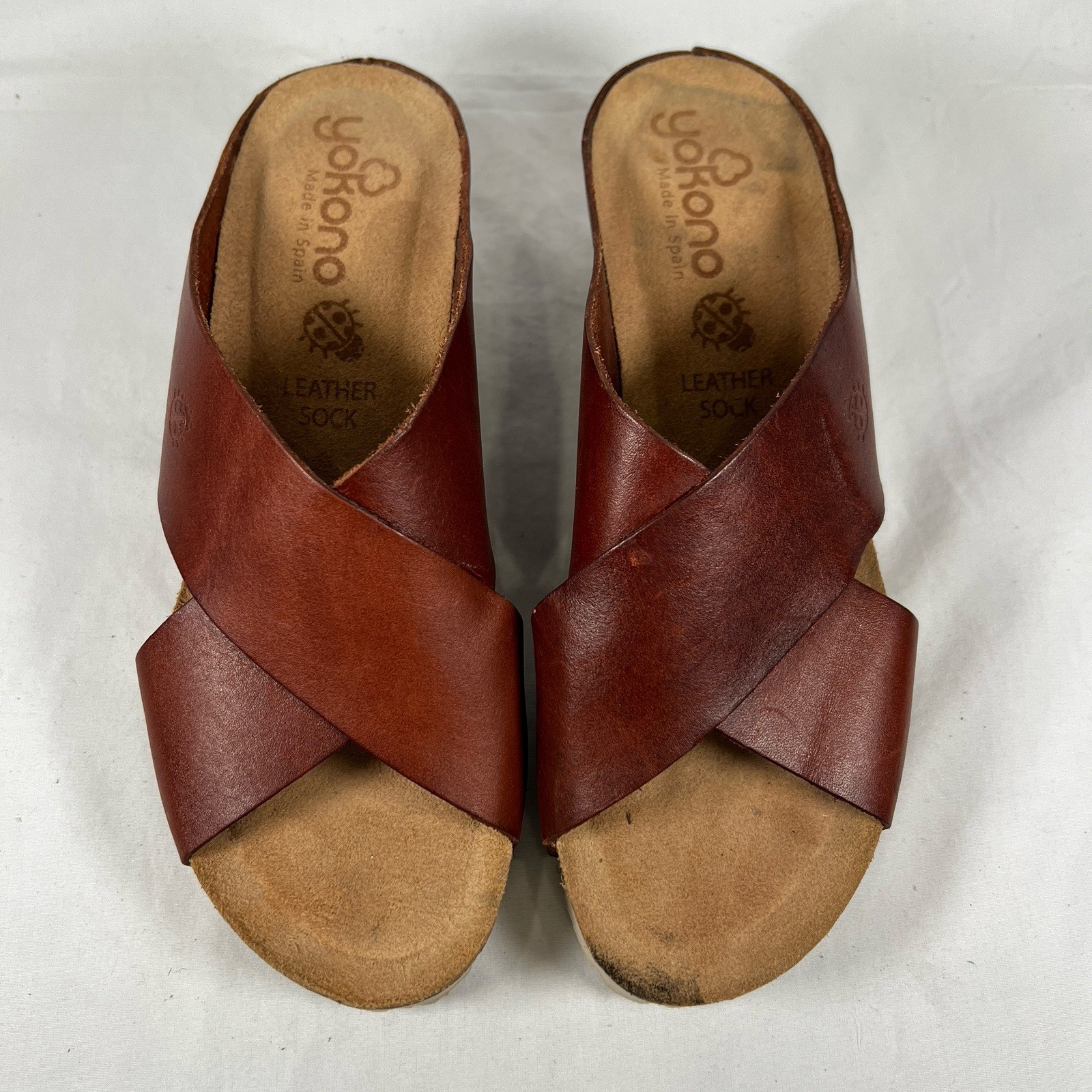 Yokono Spain Brown Leather Platform Slide Sandals Sz. 8 Minimalist Boho